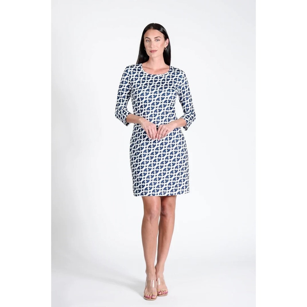 Jean-Pierre Klifa Women's Shift Dress Size 2X Geometric Navy White Preppy Career